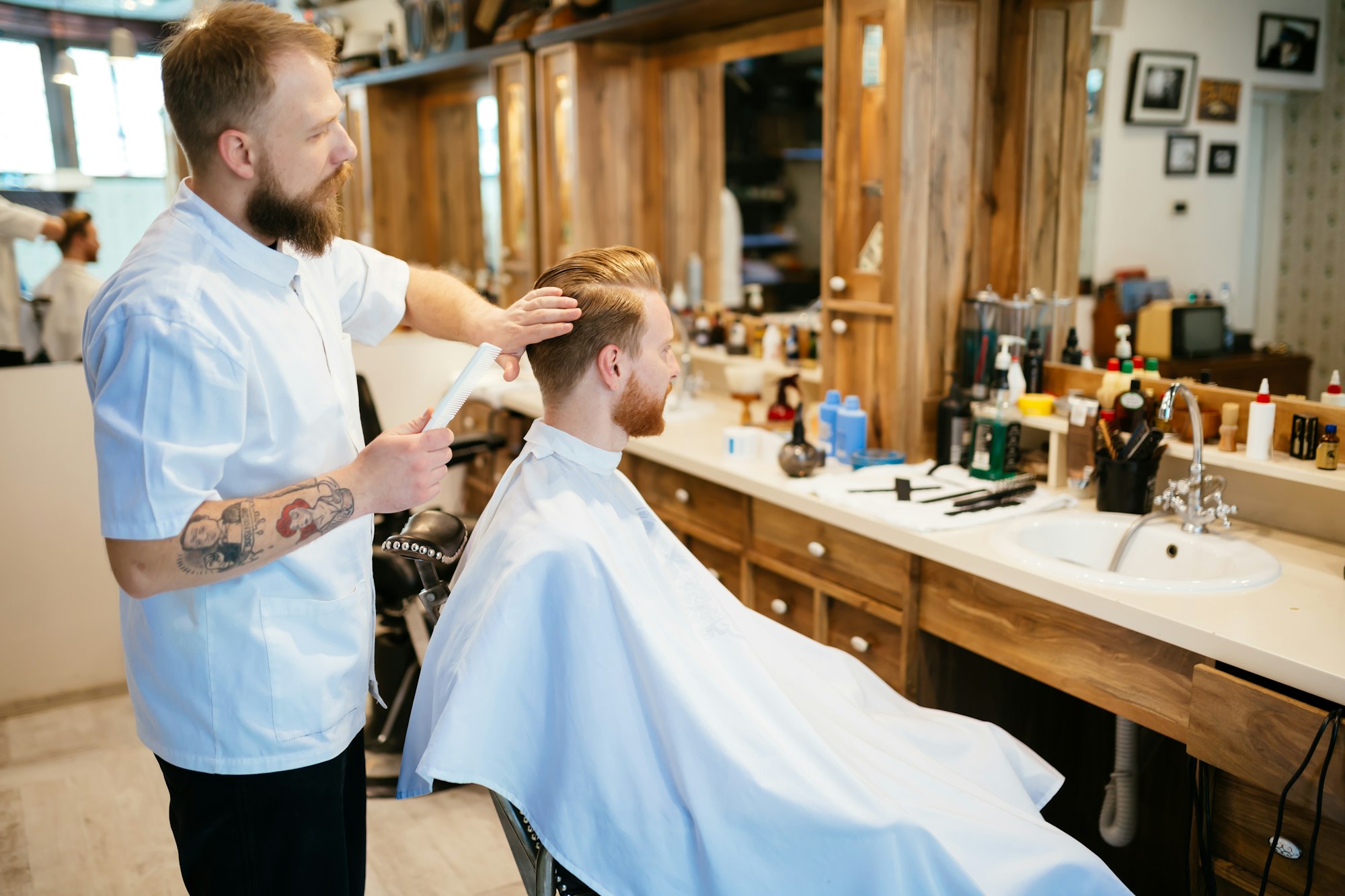 Male receiving hair beard treatment